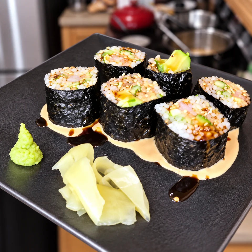 Scott’s finished sushi rolls; enhanced video still