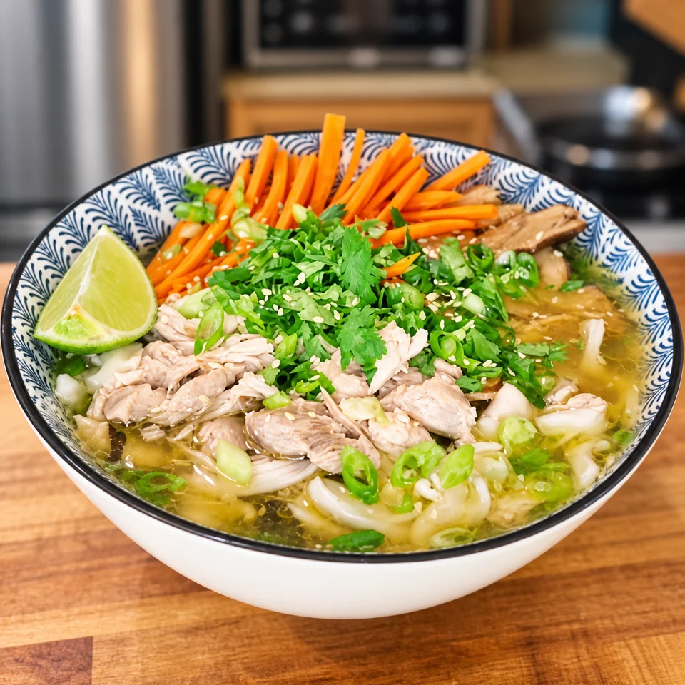 Scott’s chicken and shiitake udon soup; enhanced video still