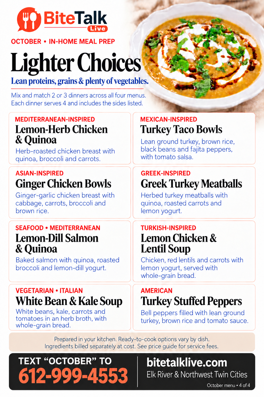 BiteTalk October 2026 Lighter Choices menu. All eight choices are listed as text below.