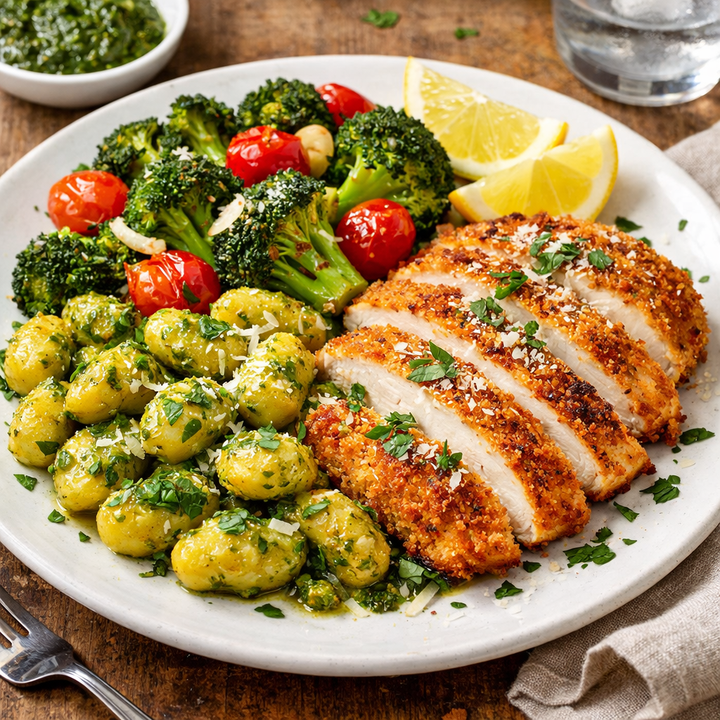 Parmesan chicken with pesto gnocchi