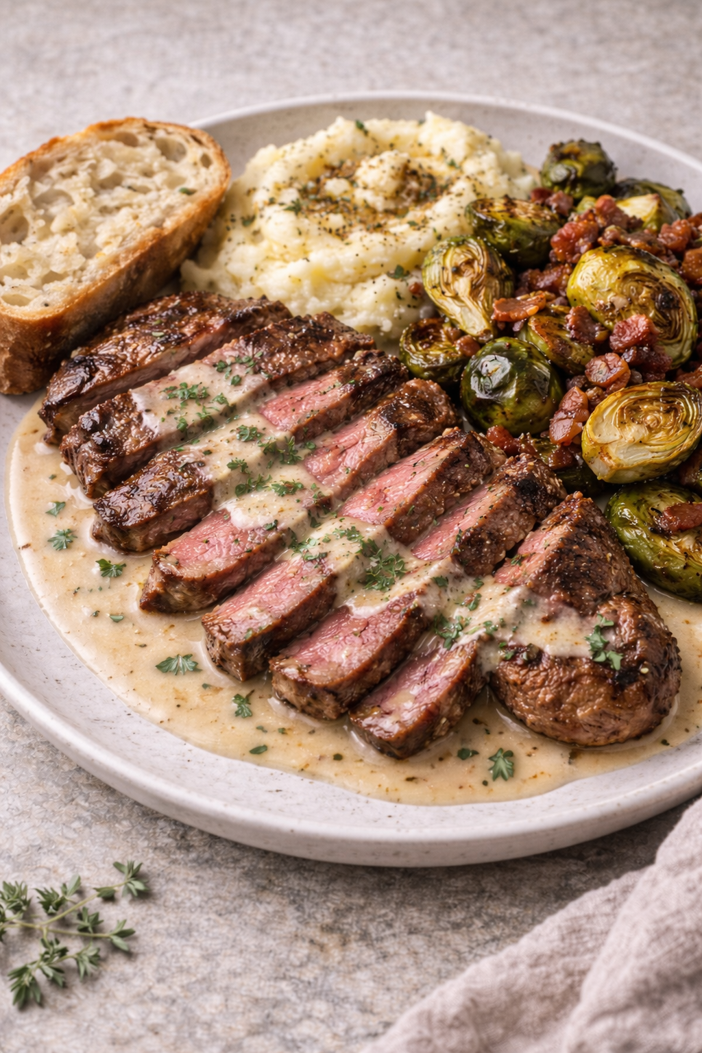 Sous-vide New York strip dinner