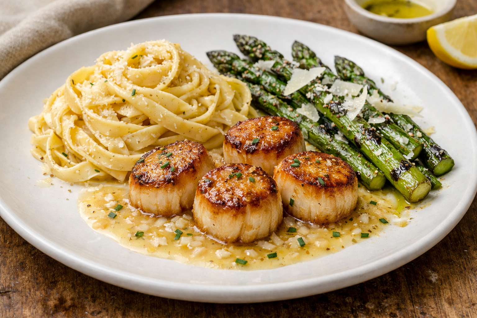 Seared scallops with lemon–shallot beurre blanc live session