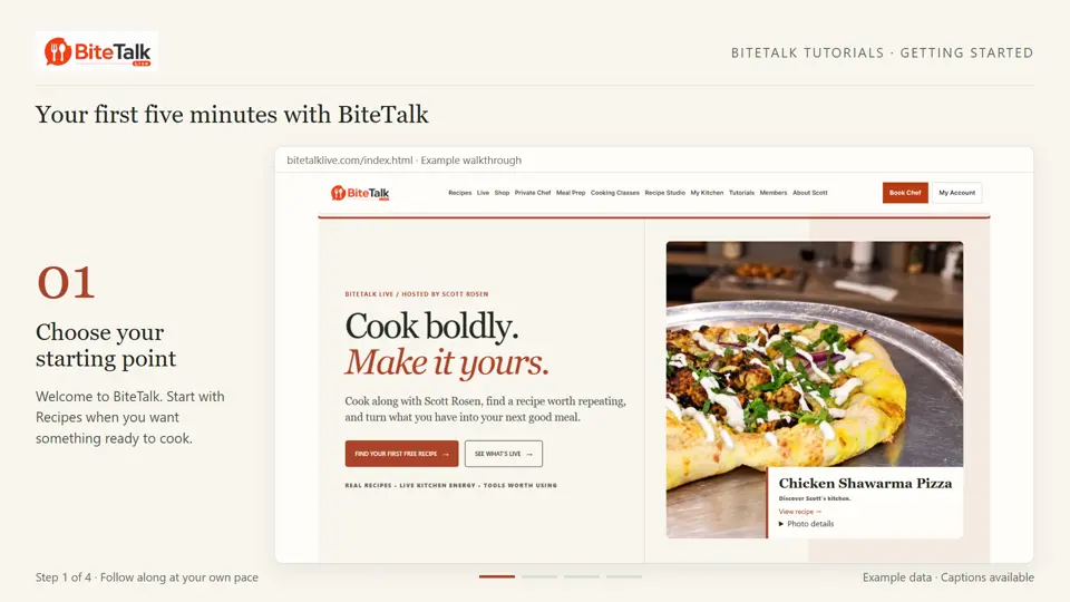 Preview of the BiteTalk getting-started walkthrough